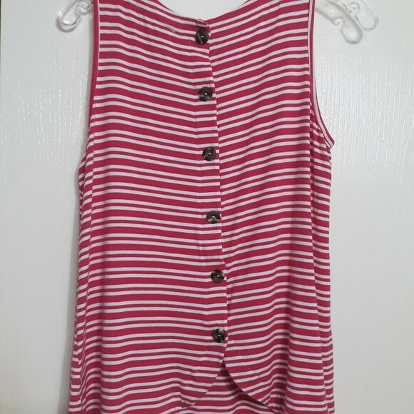 Andree By Unit Womens Sz Medium Red White Stripe Button Back Top - Picture 3 of 8